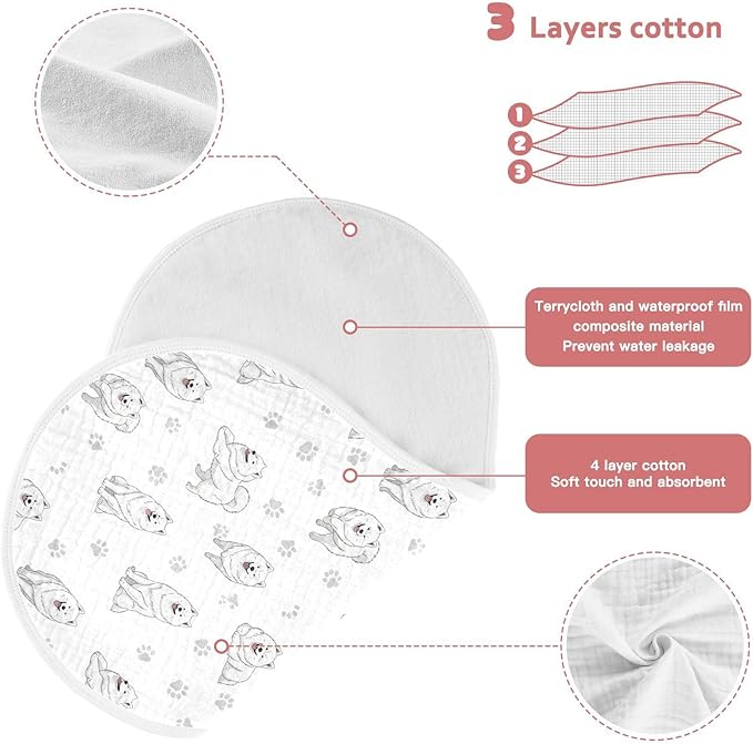Qinllo 4 Pack Muslin Burp Cloths Samoyed Dogs White Cotton Baby Burp Cloths Soft Burping Cloth Absorbent Spit Up Rags for Newborn Baby Boys Girls 22x11 Inch