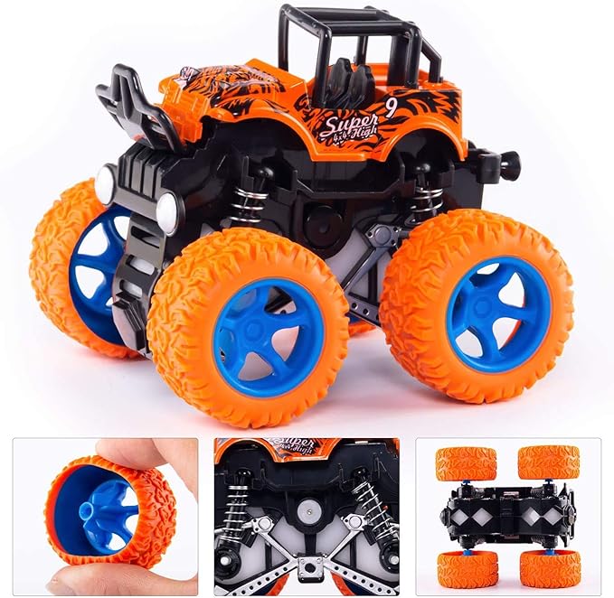 ANAOER 4 Pack Monster Trucks Toys for Boys 3 4 5 6 Year Old, Friction Powered Pull Back Car Toys for Toddlers Kids Ages 3-5-7, Best Birthday Christmas Party Gift for Boys and Girls
