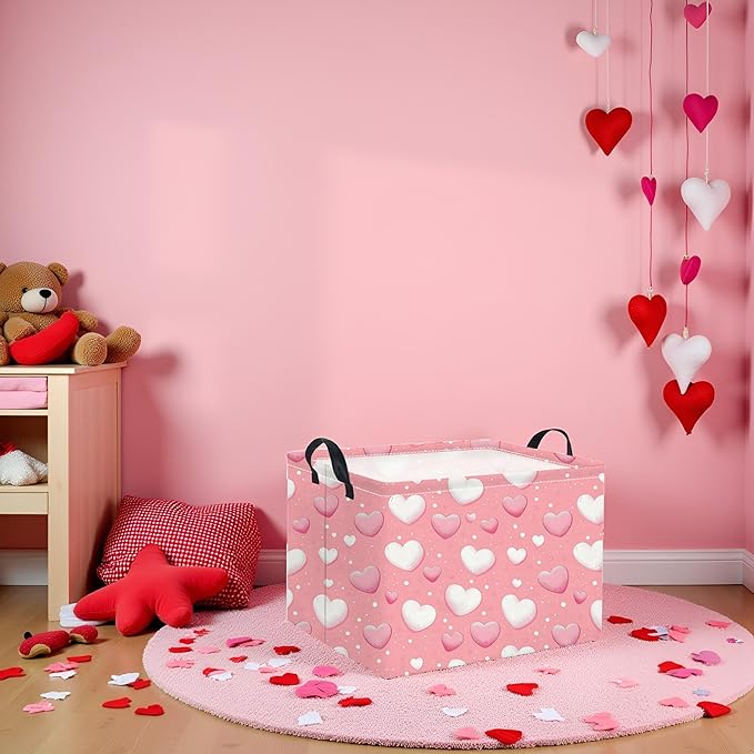 TIBAOLOVER Rectangular Heart Basket Kids Baby Girls Basket Cute Toy Storage Bin Organizer Shelf Book Love Room Decor(Pink Light Heart)