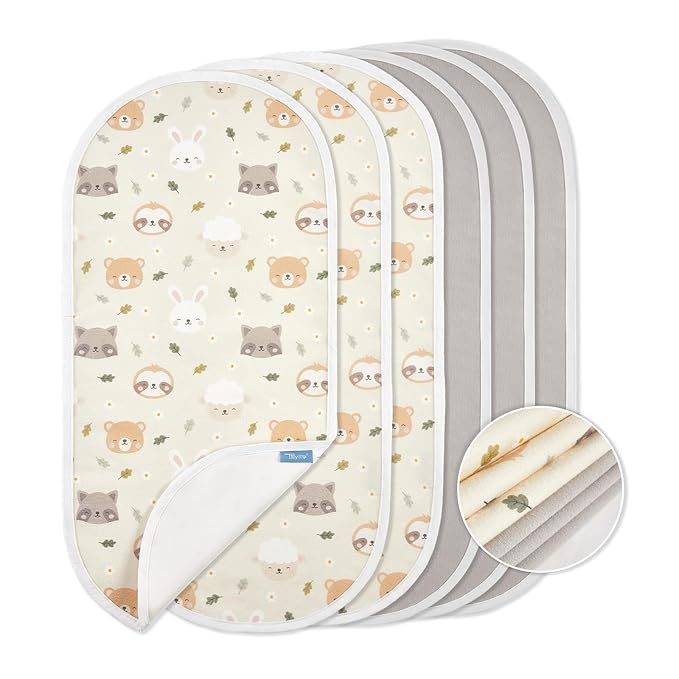 TILLYOU Waterproof Changing Pad Liners 6 Pack, 100% Cotton Reusable Cloth Diaper Liners, Pet