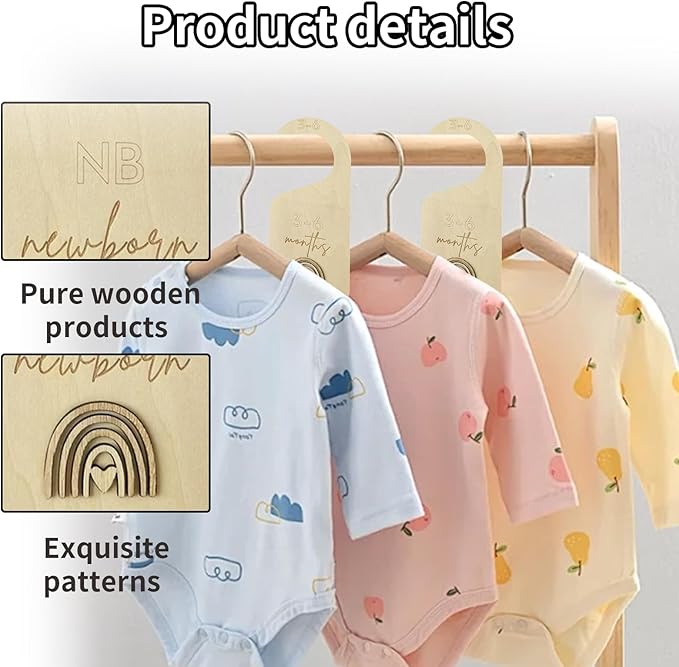 Baby Closet Dividers,Baby Clothes Dividers for Closet,Nursery Decor Storage Hangers Organizer,Sided Organizer for Newborn to 24 Months Clothes Wooden Nursery Decor Hanger Organize Room (Rainbow)