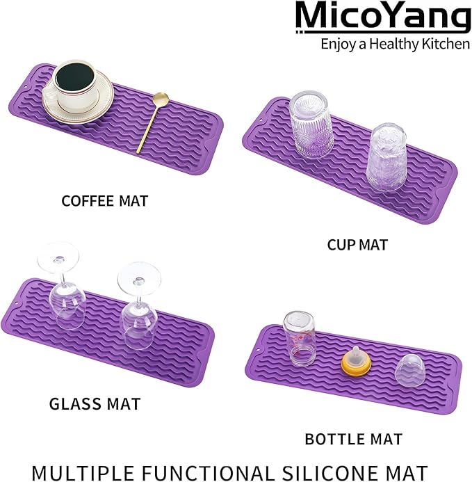 MicoYang Silicone Dish Drying Mat for Multiple Usage,Easy clean,Eco-friendly,Heat-resistant Silicone Mat for Kitchen Counter,Sink,Bar,Bottle,or Cup Purple M 17 inches x 6 inches