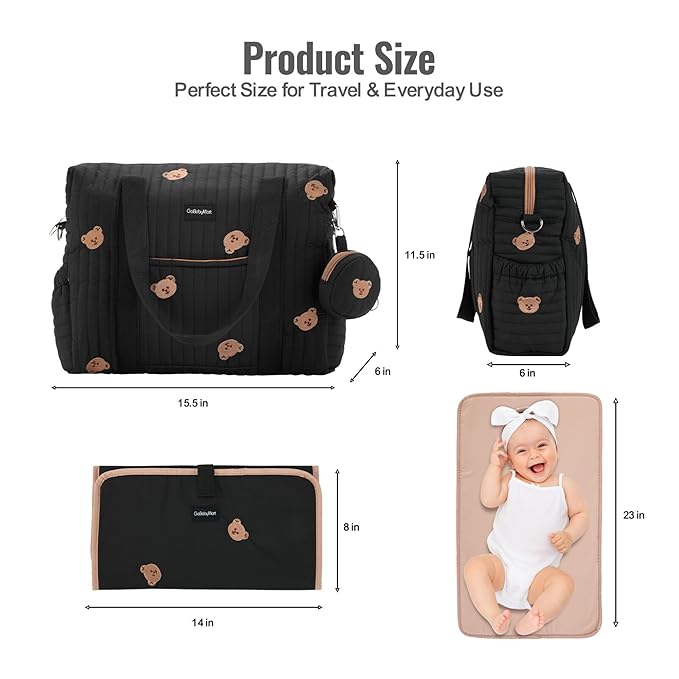 GOBABYMART 3pc Diaper Bag Tote Set, Hospital Bag for Labor & Delivery, Maternity Travel Bag with Changing Pad & Pacifier Case