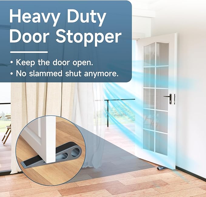2 Pcs Heavy Duty Door Stopper for Bottom of Door, Aluminum & Rubber Door Stop Wedge- Keep Doors Open in Home, Apartment, Office, Hotel, 4.92L*1.02W*1.22H Inch,Blue