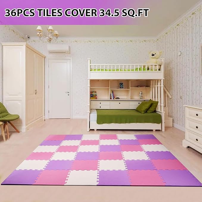 BalanceFrom Foam Floor Tiles for Kids - Non-Toxic Comfortable Baby Play Mat and Interlocking Foam Tiles for Crawling & Development, Soft Play Mat for Babies, 36 Tiles Cover 36 SQ SF