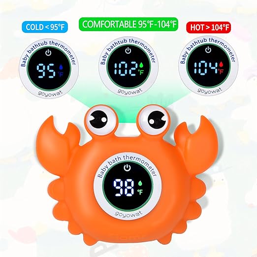 Baby Bath Thermometer, Bathtub Water Thermometer, Large Eyed Crab Toy Floating Water Temperature Gauge Baby Temperature Warning, LED Display Warning