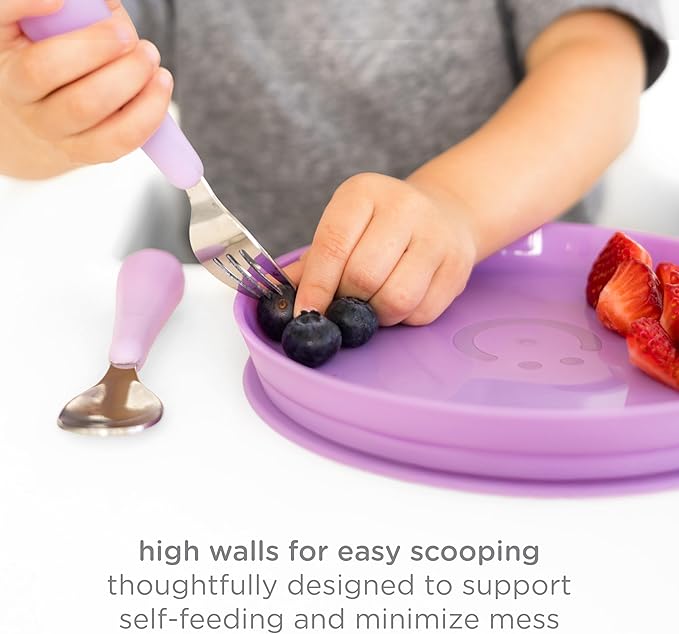 Ubbi Toddler Feeding Set, 7-Piece, Plate, Bowl, Cup + Baby & Toddler Stainless Steel Utensils, Interchangeable Suction Base, BPA-Free Dishwasher Safe, Self-Feeding for Baby-Led Weaning, Green