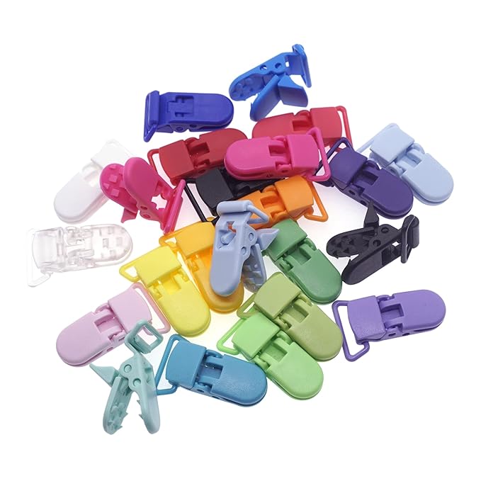 Sutoyuen 25Pcs Pacifier Clips Holders Suspender Mitten Binky Clip for DIY Dummy Chain Baby Blankets Bib Holder Suit for 20mm Ribbon (Mix 20 Color)