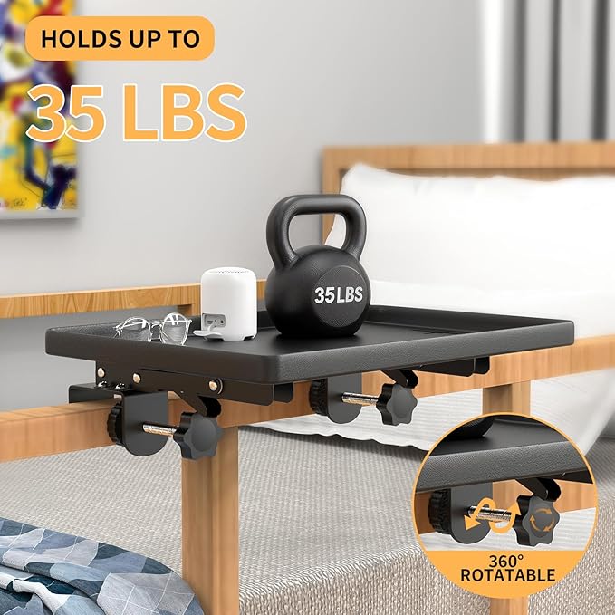 Bedside Shelf, Bedside Shelf for Dorm Bunk Bed, Clip On Nightstand Foldable, College Dorm Room Essential Bedside Tray with Magnetic Mat and Cable Management for Dormitory Black