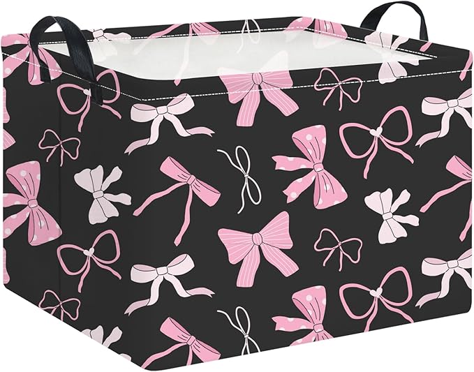 HKEC Rectangle Storage Basket with Handles,Collapsible Toys Bin,Books Box,Gift Basket(Bowknot)