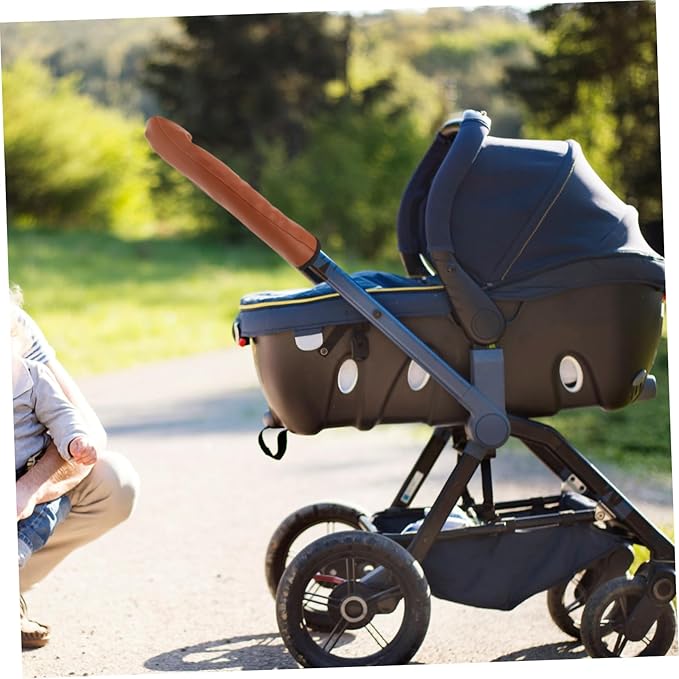 MERRYHAPY Leather Stroller Handle Cover with Zipper Universal Baby Stroller Handlebar Gloves Sleeve Easy to Clean Protective Handle Wrap for Prams 20.5In Length