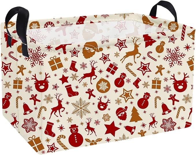 Essme Rectangular Christmas Baskets,Deer Storage Box,Cute Basket for Kids with Handles for Room Decor, Book Bins,Gifts Basket.(Snowflake Christmas)