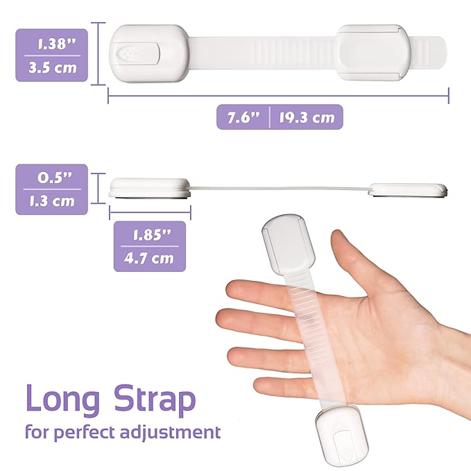 Baby Proofing Safety Cabinet Locks - Child Proof Latches for Drawer Cupboard Dresser Doors Closet Oven Refrigerator - Adjustable Childproof Straps by Oxlay - White - 6 Pack