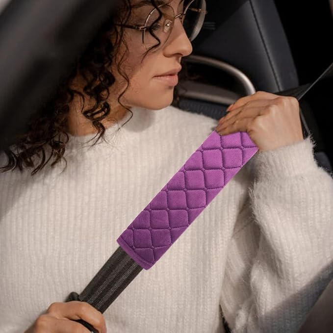 Car Seat Belt Cover Pad, 5 Pack, Seatbelt Covers for Car Accessory, Soft Material, Car Seat Strap Pads, Purple 10.63 inches, Universal Fit for All Vehicles, Comfort for neck shoulders (5-Purple)