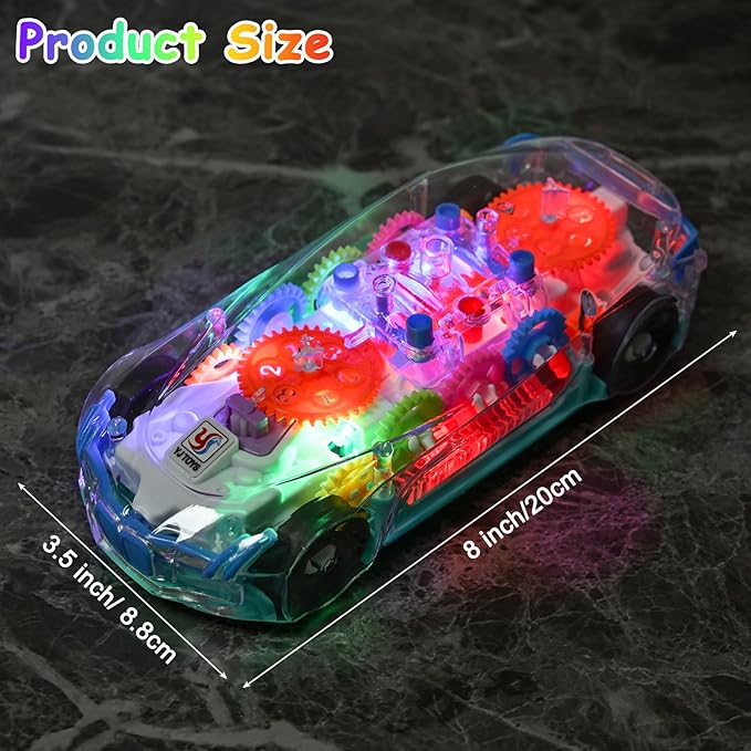 ZHFUYS Light Up Transparent Car Toy for Kids, Sensory Toys for Kid, Toy Car with Colorful Moving Gears, Fun Educational Toy for Kids, Birthday Gifts Idea for Boys Girls
