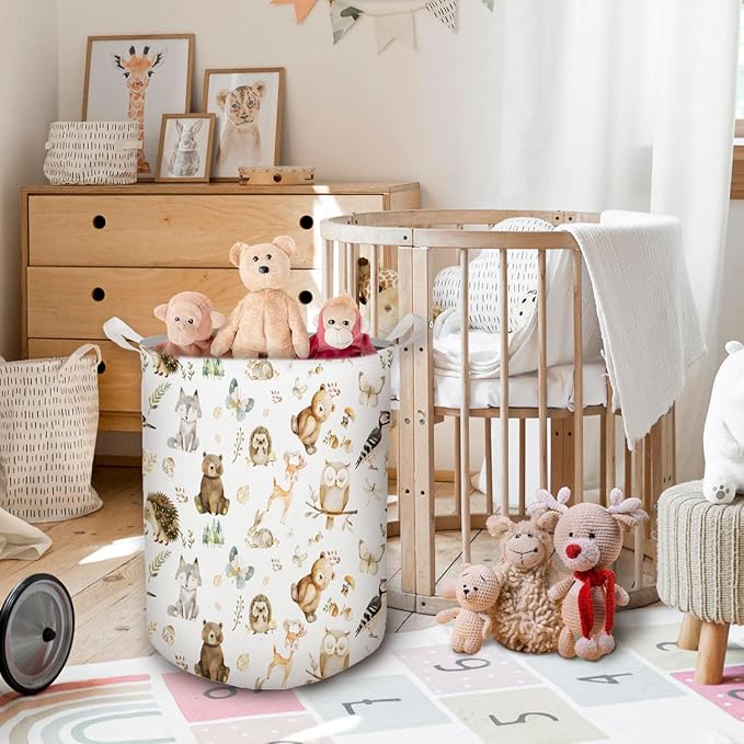HKTZM Baby Nursery Laundry Basket, Toybox for Boys Girls Room, Forest Animal Laundry Basket Hamper Waterproof Collapsible Clothes Toys Storage Bin Organizer for Kids Room Playroom Bedroom Bathroom