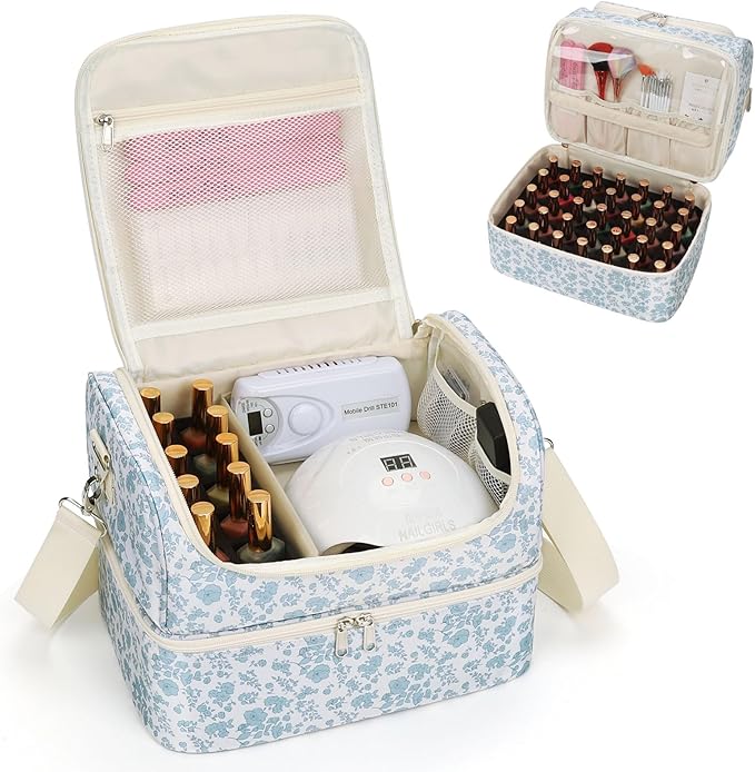 CUBETASTIC Nail Polish Organizer, Nail Supplies Storage Case Holds 45 Bottles Nail Polish & Nail Lamp, Travel Nail Tech Carrying Bag, Nail Kit Bag For Nail Stuff & Manicure Tools