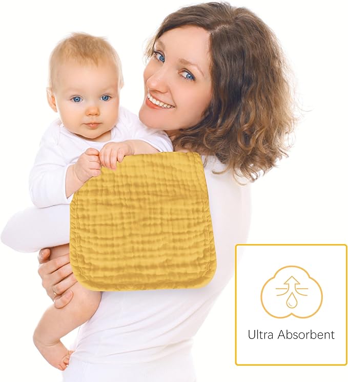 Lovely Care 12 Pack Muslin Burp Cloths 100% Cotton Muslin Cloths Large 20''x10'' Extra Soft and Absorbent Baby Burping Cloth - Honey