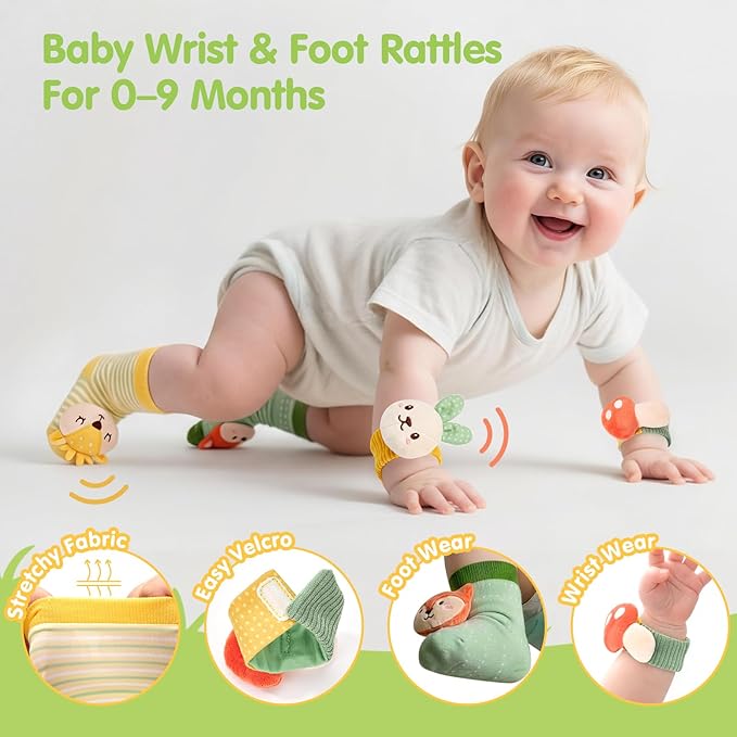 hahaland Baby Newborn Shower Gifts for Boys & Girls with Swaddle Blanket, Rattle Socks and Wristband Set, Plush Rattle, Soft Baby Crinckle Book, Wooden Milestone Card, 0 3 6 12 Months Baby Sensory Toy