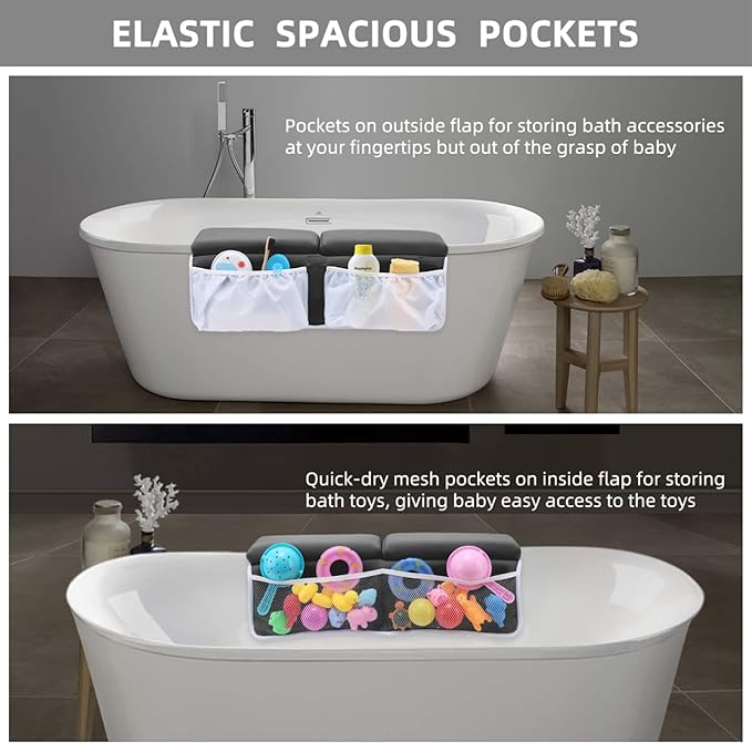 Bath Kneeler and Elbow Rest Set Baby Bath Kneeling Pad, Thick Non-Slip Bathing Kneeling Mat Cushion Quick Drying Bathtub Knee Saver with Arm Support and Pockets for Bathroom Bathing Time Comfort
