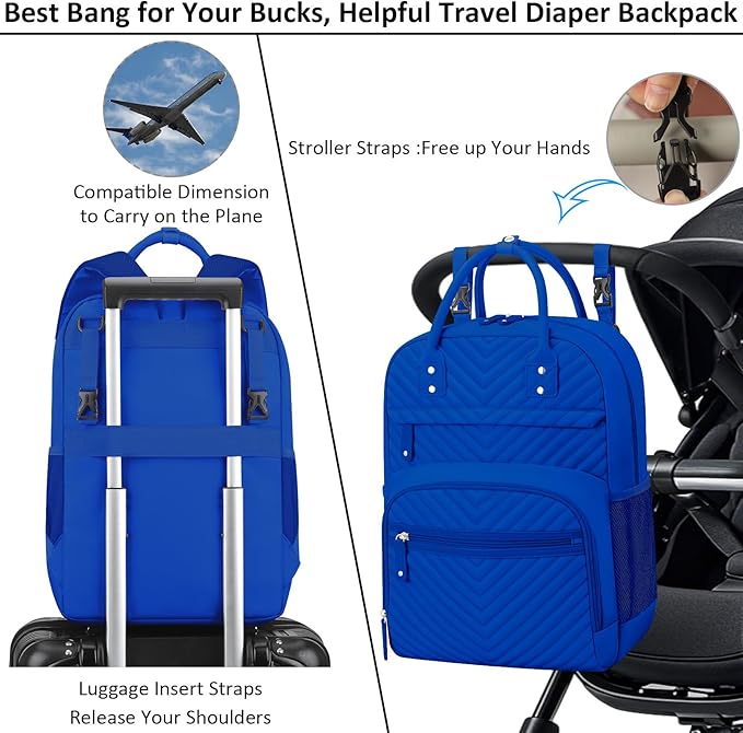 Diaper Bag Backpack Tote for Women Large Capacity, Baby with Insulated Pockets Multifunctional Bags For Girl Boy Waterproof Boys Girls Mama Maternity Travel Royal Blue