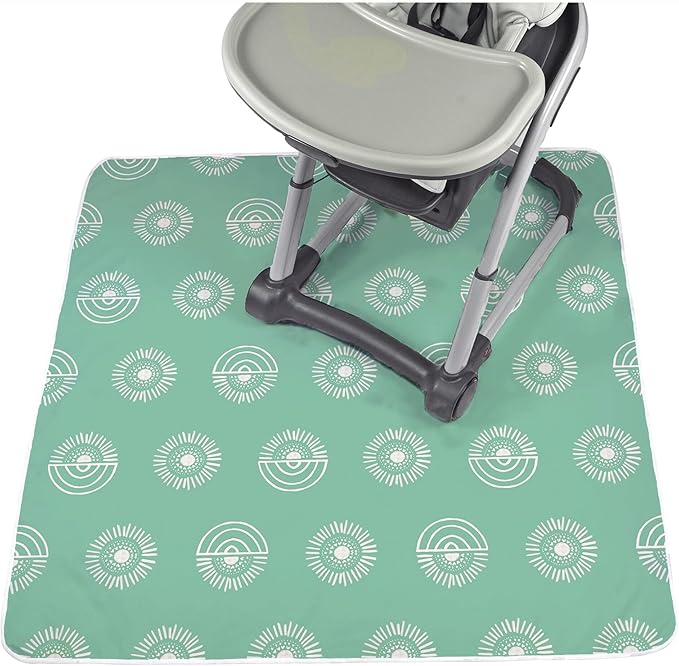 JumpOff Jo - Large Baby Splat Mat for Under High Chair, Booster Seat, Tabletop, Food Catcher - Protect Floor and Carpet from Spills & Crafts - Waterproof and Washable (Rainbow Sun)