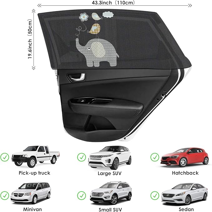 Car Window Shade for Baby, UV Protection Breathable Mesh Baby Window Covers, Universal Fit Stretchable Sun Shades, Keep Car Interior Cool and Comfortable for Toddler Kids Children (2 Pack)
