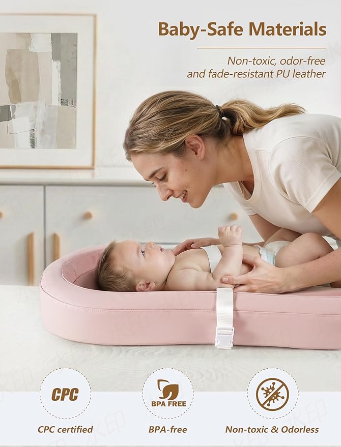 Wipeable Baby Changing Pad, Changing Pad Babies for Dresser Waterproof Standard Size in 30.7” * 15.7” for Diaper Changing on Table (Pink)