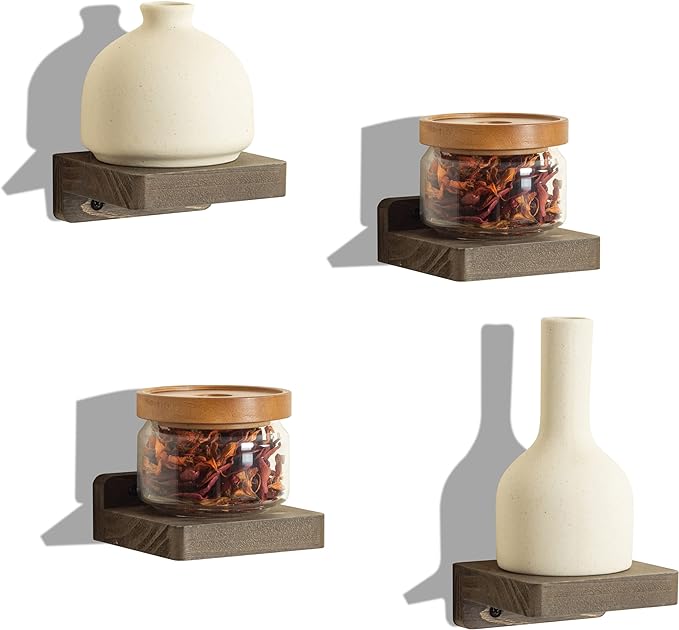 Freezing point Small Floating Shelf for Wall Set of 4 Natural Wood 4Inch Mini Wall Shelves Decor Plant Display Collectibles Mounted Kitchen Bathroom Bedroom Corner Decorative Storage Tiny Stand Coffee