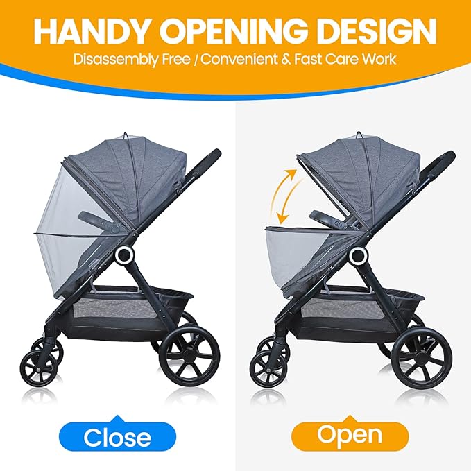 Orzbow Mosquito Net for Stroller | Universal Baby Bug Net for Strollers, Car Seats, Bassinets, Cradles, Mini Cribs, Breathable & Foldable Mosquito Cover with Travel Bag, Baby Summer Essentials, Grey