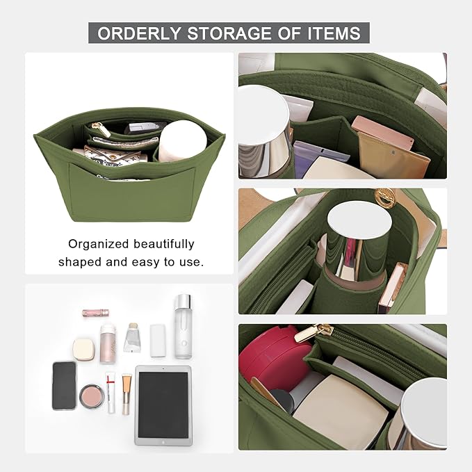 Felt Purse Organizer Insert for Longchamp Le Pliage L Handbag Insert (Large,Forest Green)