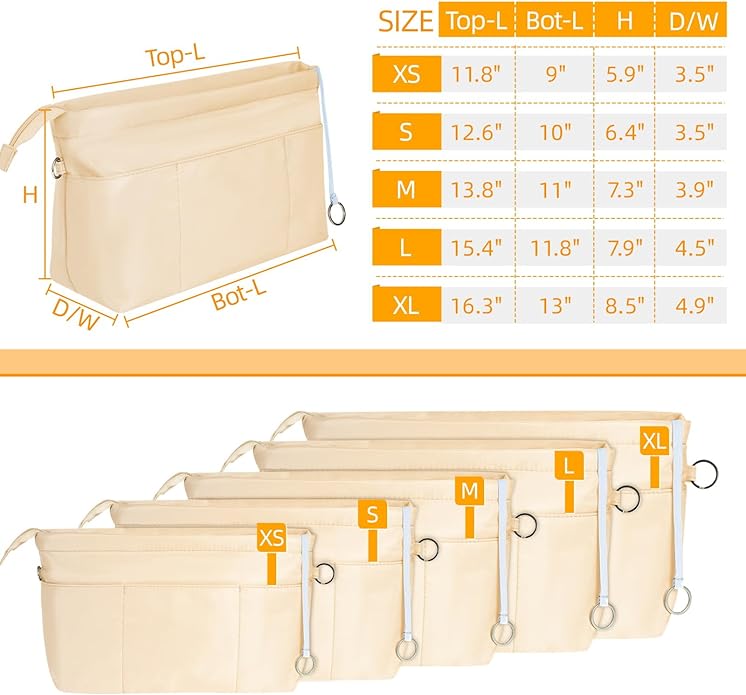HyFanStr Purse Organizer Insert with Zipped Top for Tote Bag, Handbag Shaper with 13 Pockets