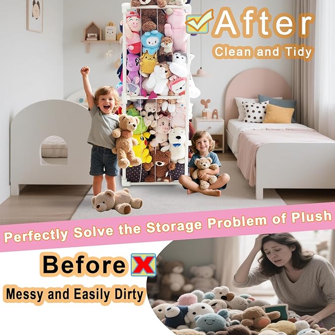 INFTOYCO Large Stuffed Animal Storage Zoo Cage Holder, Upgradation PVC Stuffed Animal Storage Organizer, Space Saving Plush Toys Zoo Holder, for Kidroom Playroom, White