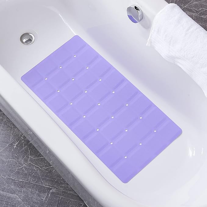 Foldable Non Slip Silicon Bath Mat Bathtub mat Shower mats no Suction Cups for Textured Tub and Reglazed Tub(Foldable-Purple, 28-inch x 14-inch)