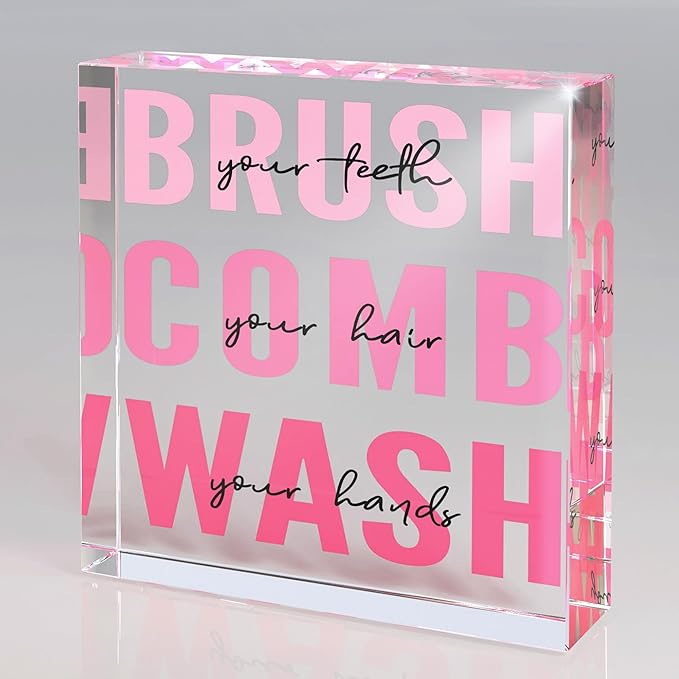 Pink Bathroom Decor, Acrylic Kids Bathroom Decoration Sign, Modern Restroom Decor, Cute Bath Rules Art, Self-care Gifts, Pink Aesthetic Vanity Sign for Girls, Women, Dorm Room