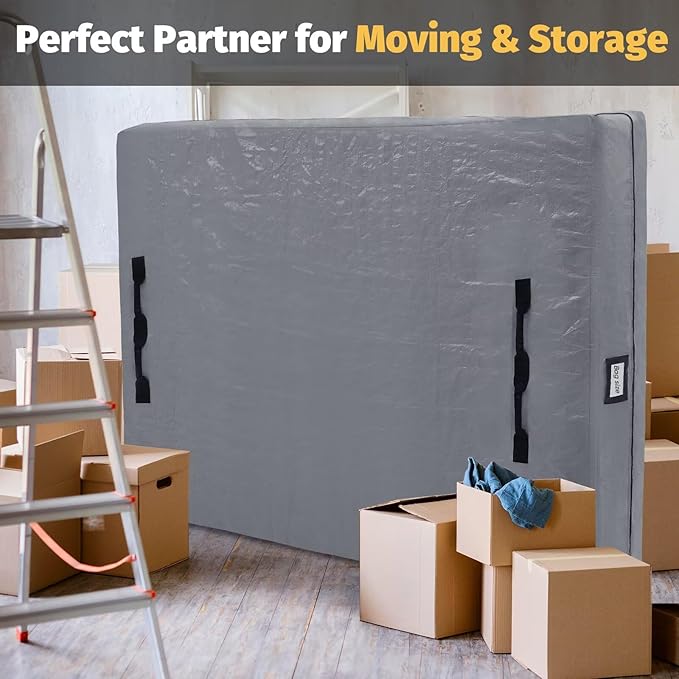 Mattress Bags for Moving and Storage, BETU Waterproof Mattress Protector Twin XL Mattress Cover with 8 Heavy Duty Handles and Zipper Extra Thick Moving Supplies for Dorm Reusable (82x42x13.5 Grey)