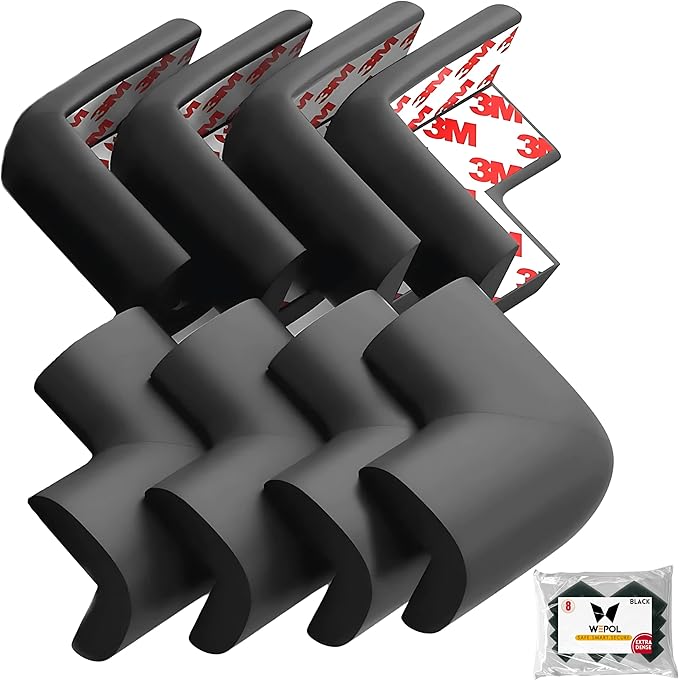 Soft Foam Corner Protectors for Baby, Bed Frame Corner Guards, Sharp Edge Desk Furniture Safety Cover Bumpers for Kids, 3M Adhesive Pre-Taped Rubber Padding Cushion (Black, 8 Pack)