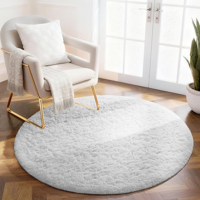 Ophanie Area Rugs for Bedroom Living Room,Color 4- White,Size 4',Shape Round