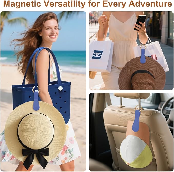 Magnetic Hat Clip for Travel - 1Pc Navy Silicone Magnetic Clips Hat Holder for Bags, Purses, Luggage & Beach Hats - Secure Hats Organizer Hook Clip for Totes, Vacation Essentials (1Pc Navy)