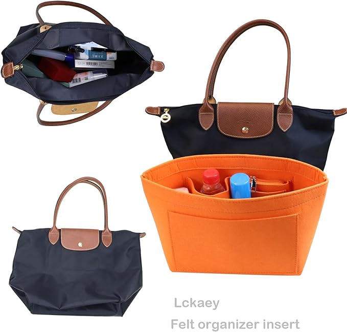 Lckaey Felt Purse Organizer Insert for Longchamp Le Pliage Neo Handbags Insert Organizer 1012orange-M