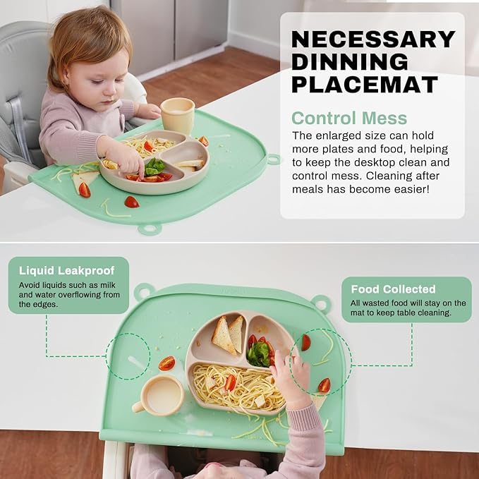 Large Silicone Suction Mat, 17" x 12" Thick Mats with Edge-Bumper, Raised Edge Leakproof, Non-Slip for Kids Toddler Baby Essentials Table Placemat, Restaurant Eating, Plates, Art, Craft & Painting