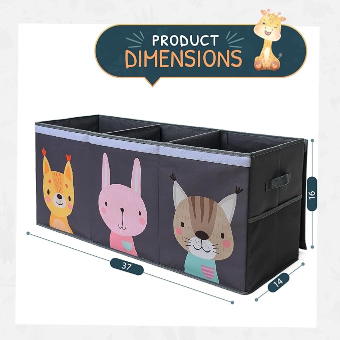 SoftOwl Extra Large Toy Storage Organizer with Lid - Sturdy, Collapsible Toy Chest Storage Box with Cute Design - Toys Bin with Dividers for Kids, Boys, Girls, Nursery, Bedroom, Play room 37"x16"x14"