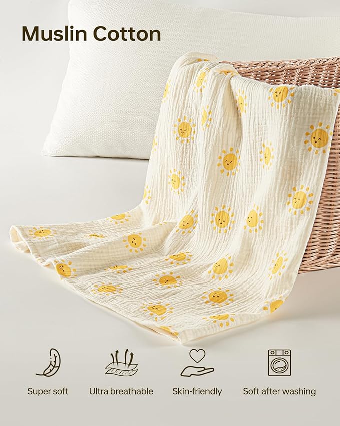 100% Muslin Cotton Car Seat Cover for Baby, Soft Breathable Car Seat Canopy, Universal Infant Carseat Cover Sun Protector, Lightweight Summer Stroller Cover for Boys Girls-Sunlight