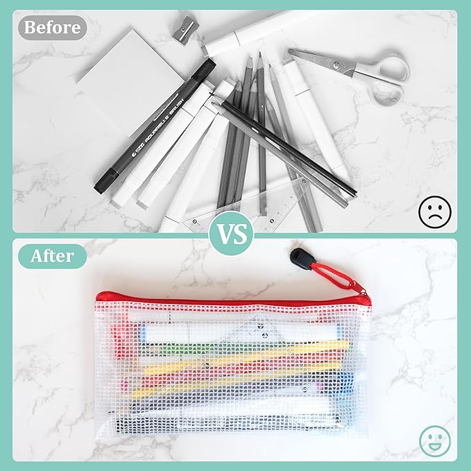 VVCOIIROEI 24pcs Mesh Zipper Pouch Bags Small, 8.1x4.8 Inches Zipper Pencil Bags, 8 Colors Pencil Pouch Bulk, Reusable Pencil Bags for Office Supplies and Travel Storage