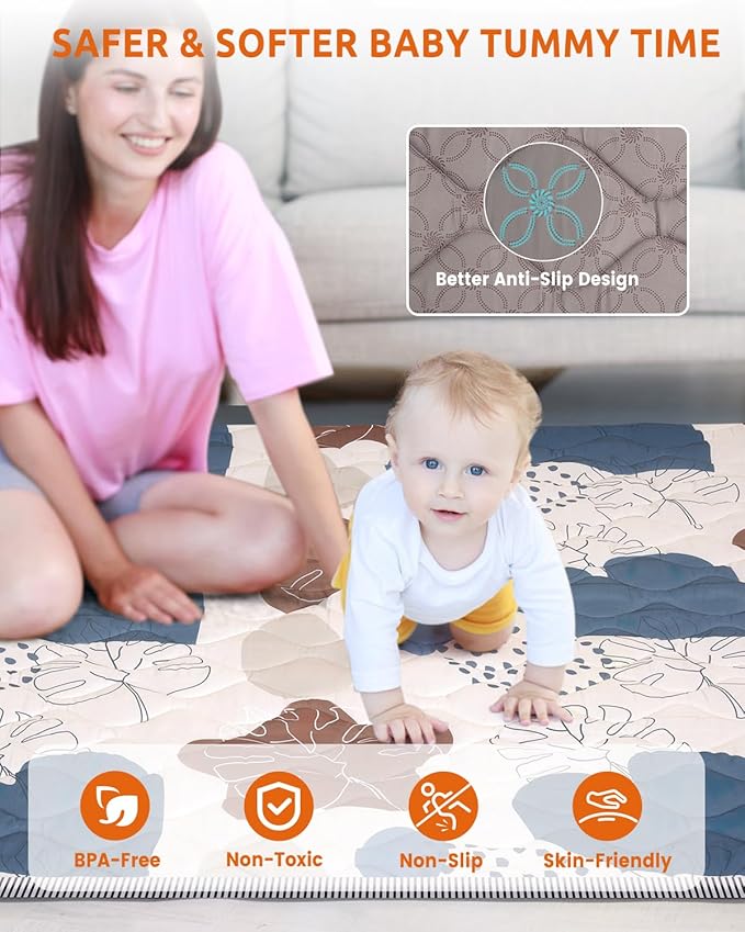 71x59 Playpen Mat Foam, Large Baby Play Mat for Babies Kids Toddlers Infants Floor Crawling, Foldable Cushioning Padded Baby Playmat for Indoor Outdoor, Girls Boys Essential Gift, Boho