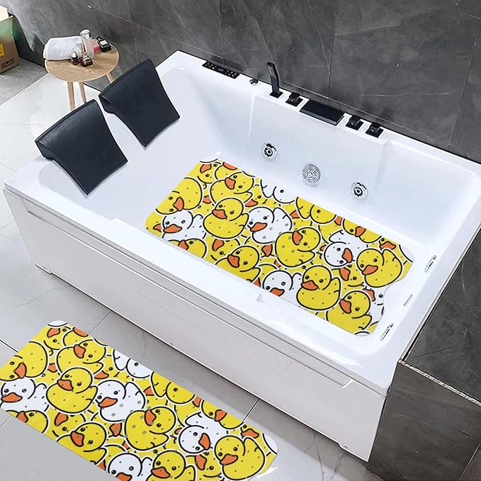Tubozadi Bathtub Mat Non Slip Shower Mat for Kids Adults & Elderly 40X16 Inch Extra Long Anti Slip Bath Mats for tub Mat with Suction Cups and Drain Holes,Duck