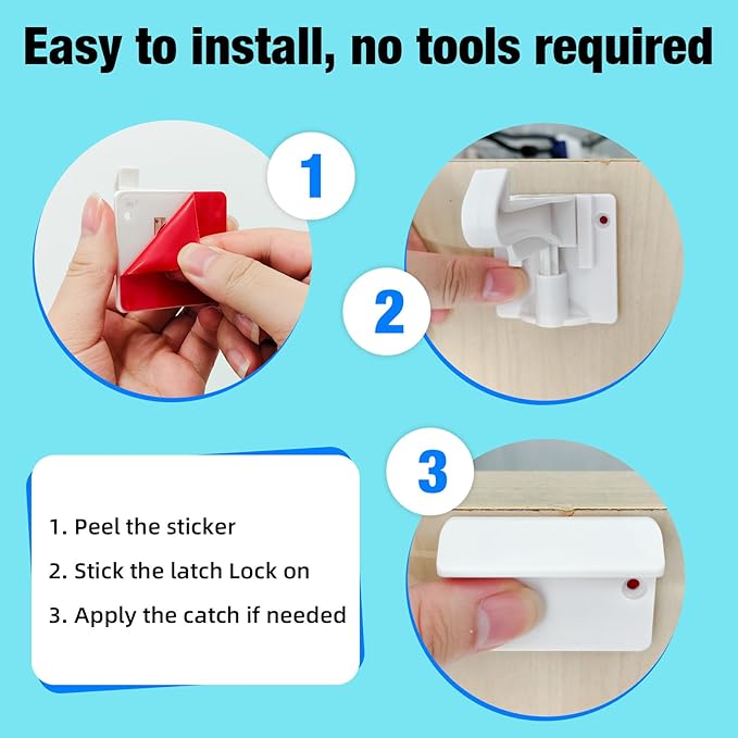 TOWODE Cabinet Locks Baby Proofing Cabinets Locks Child Safety Baby Proof Drawer Locks No Drilling or Extra Screws Works with Most Cabinets, Drawers and Countertop Overhangs(10 Pack)