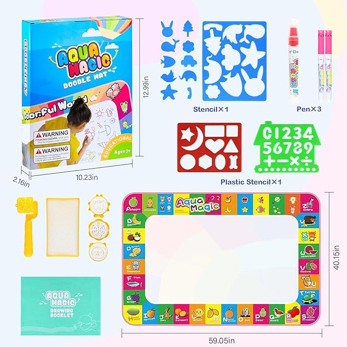 Water Coloring Mat for Toddlers 1-3 Fruit Theme for 3 4 5 6 7 8 Years Old Girls & Boys,Neon Color Mat Doodle Board Writing Drawing Toys Holiday 59x32 Inch
