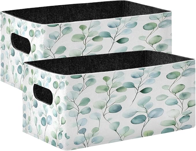Kcldeci Flower Green Leaves Storage Bins Baskets for Organizing 2Pack, Sturdy Storage Basket Foldable Storage Baskets for Shelves Closet Nursery Toy