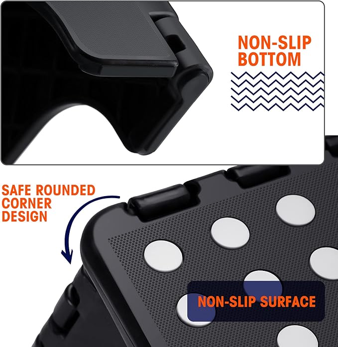 Korpai 9" Folding Step Stool for Adults,Kids,Non-Slip Folding Stools with Portable Handle,Plastic Foldable Step Stool for Kitchen ect,Black,1PC
